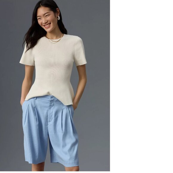 NEW Anthropologie The Avery Pleated Shorts by Maeve size 14 BLUE color - Picture 4 of 9